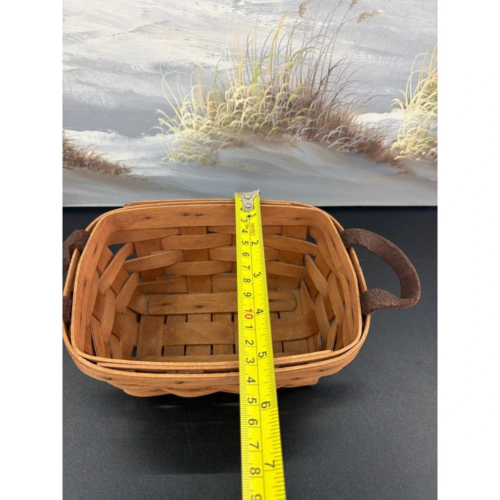 Longaberger 1989 Rectangular Woven Wood Basket with Leather Handles Dresden Ohio